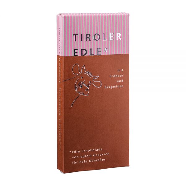 Tiroler Edle Schokolade | Milchschokolade mit Erdbeer und Bergminze | 50g