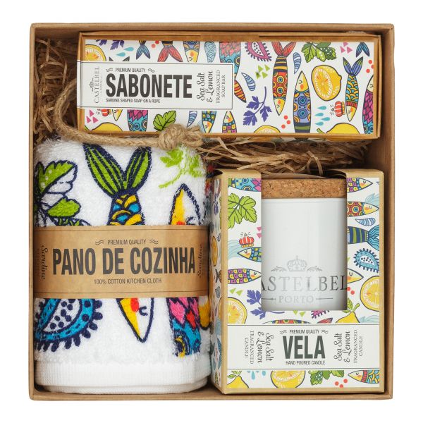 Castelbel | Sardine Geschenkset mit Seife, Duftkerze, Küchentuch